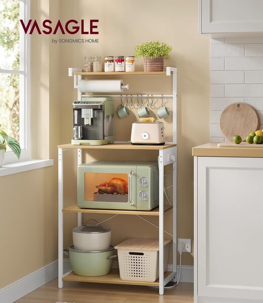SONGMICS Kuchyňský regál s napájecí stanicí Vasagle Berry 60 cm bílý/dub zlatý