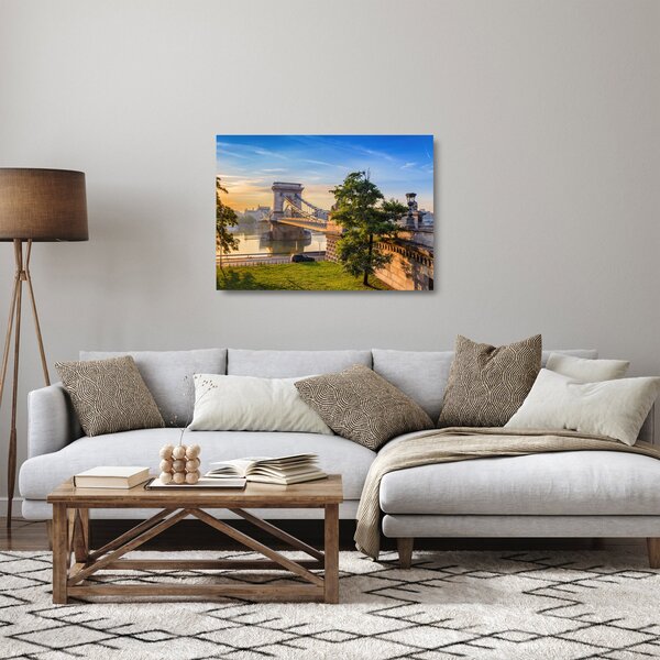 Skleněný obraz - Most přes řeku, Budapešť, Maďarsko (70x50 cm)