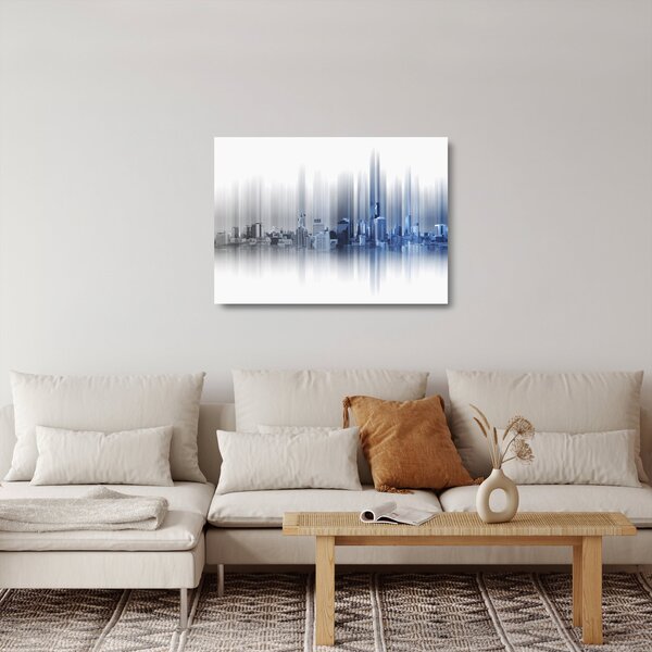 Skleněný obraz - Panorama města, modro-šedé (70x50 cm)