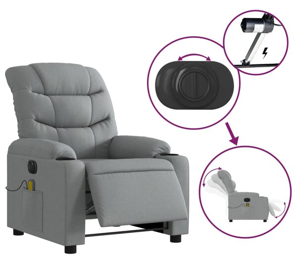 Elektrické masážní polohovací křeslo světle šedé textil 3206636