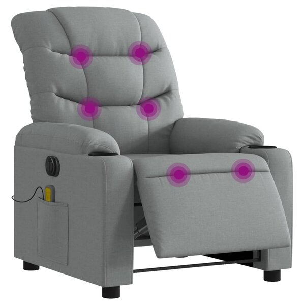 Elektrické masážní polohovací křeslo světle šedé textil 3206636