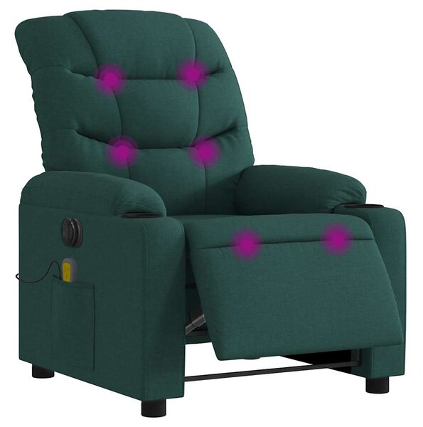 Elektrické masážní polohovací křeslo tmavě zelené textil 3206642