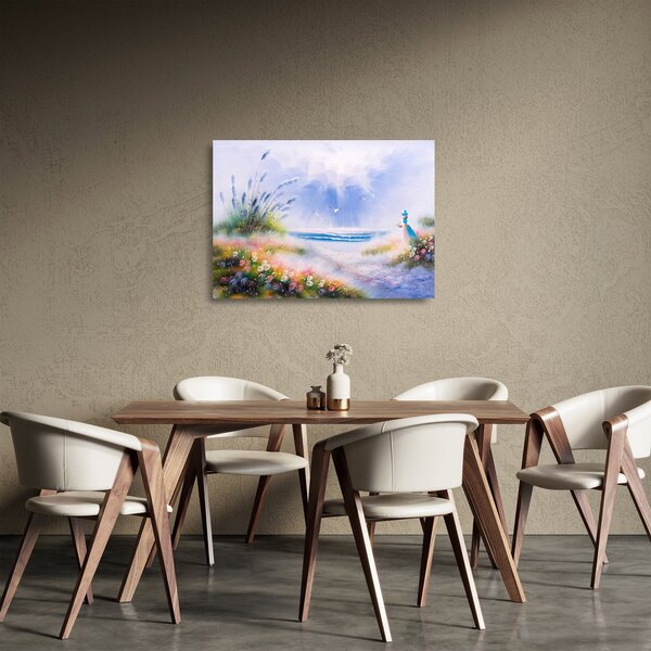 Skleněný obraz - Romantická pláž, olejomalba (70x50 cm)