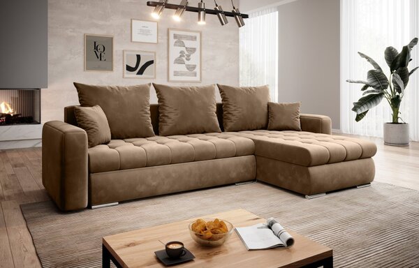Rozkládací rohová sedačka CANVIA (238 x 151) cm univerzální světle hnědá