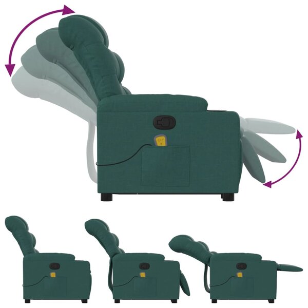 Zvedací masážní polohovací křeslo tmavě zelené textil 3206660