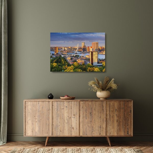 Skleněný obraz - Panorama Rotterdamu, Nizozemsko (70x50 cm)