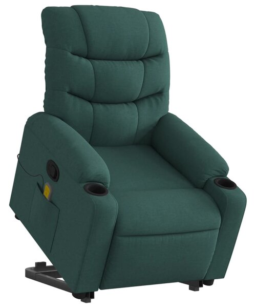 Zvedací masážní polohovací křeslo tmavě zelené textil 3206660