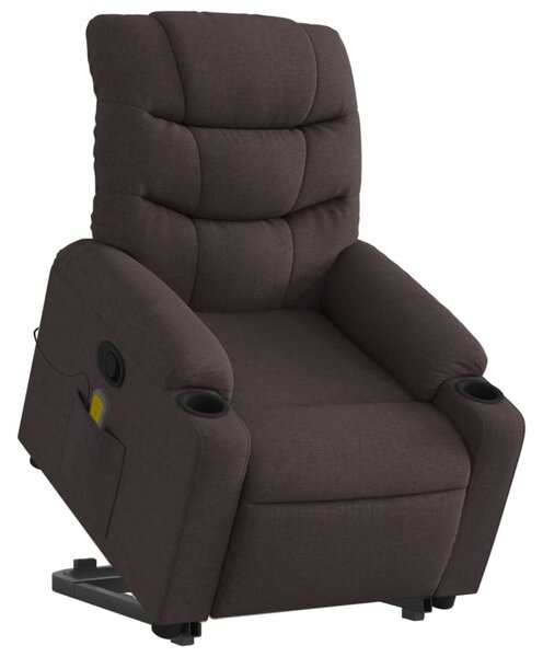 Zvedací masážní polohovací křeslo tmavě hnědé textil 3206659