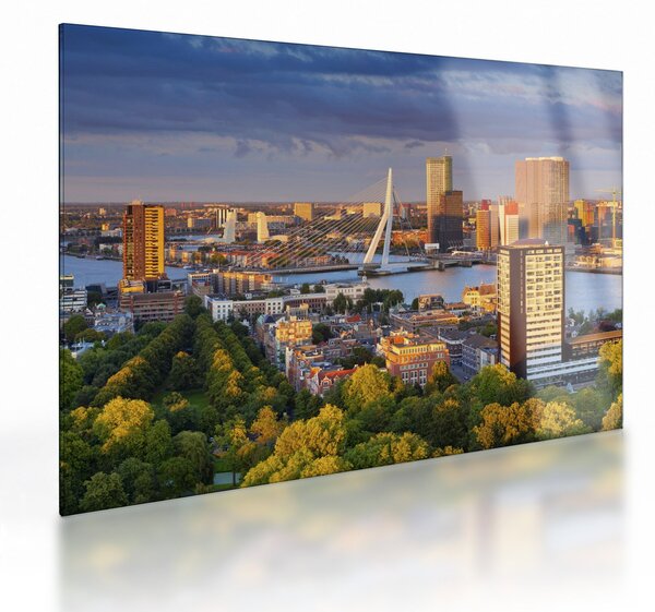 Skleněný obraz - Panorama Rotterdamu, Nizozemsko (70x50 cm)
