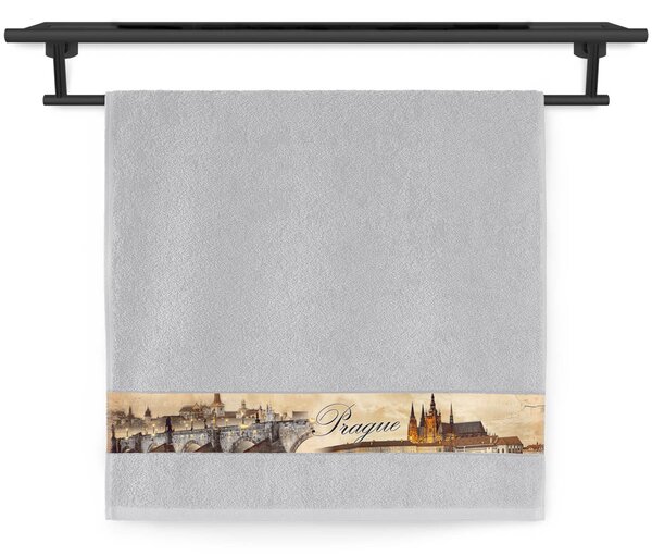 Ručník Veba NORA tisk město Praha jemná ocel Velikost: 50x100 cm