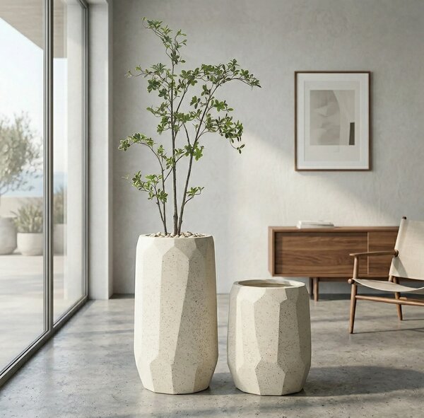 Dekorační květináč VIREO sand 48 x 36 cm - Krémová - 31 - 50 cm - Skleněná vlákna - 31 do 50cm