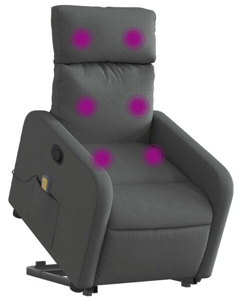 Zvedací masážní polohovací křeslo tmavě šedé textil 3206709