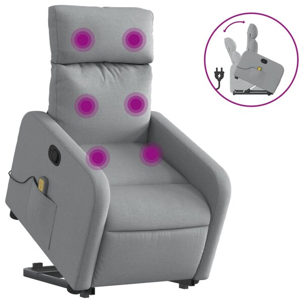 Zvedací masážní polohovací křeslo světle šedé textil 3206708