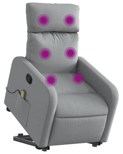 Zvedací masážní polohovací křeslo světle šedé textil 3206708