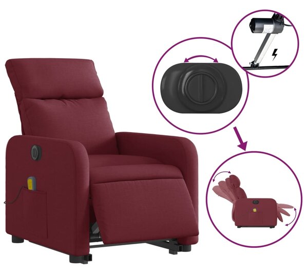 Elektrické zvedací masážní polohovací křeslo vínové textil 3206729