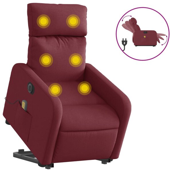 Elektrické zvedací masážní polohovací křeslo vínové textil 3206729