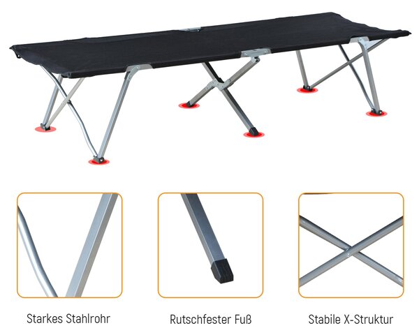 Outsunny Skládací Kempovací Postel Cot Lounger vč. Tašky 193x64x40cm (Černá) | Aosom