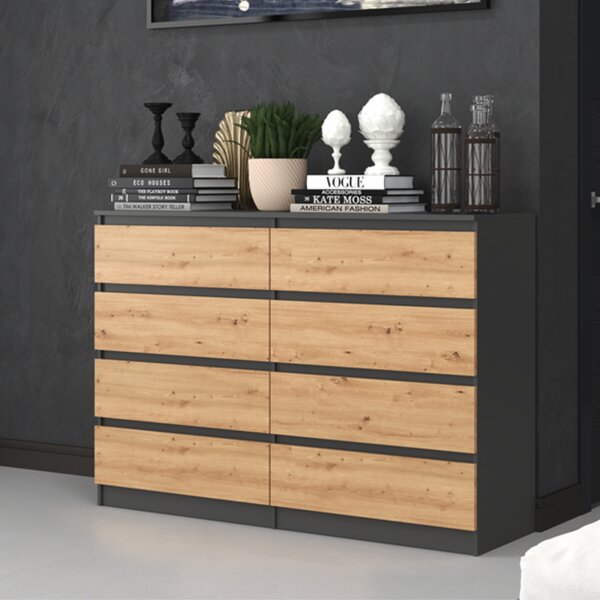 Komoda, pedsí do lonice, atní skí, píborník, vysoká deska s 8 zásuvkami, íka 140 cm výka 97 | antracit Artisan