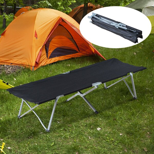 Outsunny Skládací Kempovací Postel Cot Lounger vč. Tašky 193x64x40cm (Černá) | Aosom
