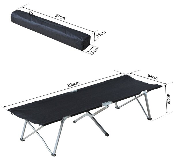 Outsunny Skládací Kempovací Postel Cot Lounger vč. Tašky 193x64x40cm (Černá) | Aosom