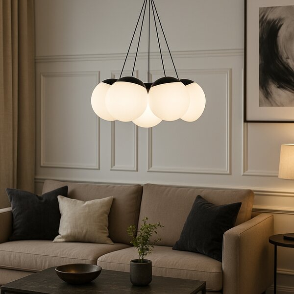 Opálově bílé skleněné závěsné LED světlo Nova Luce Nuvole 36 cm