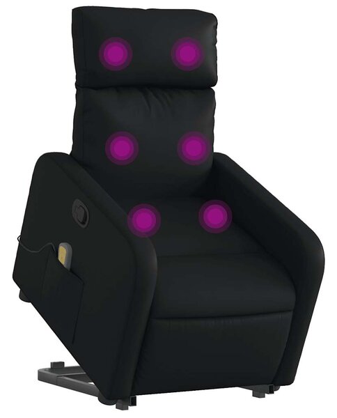 Zvedací masážní polohovací křeslo černé umělá kůže 3206756