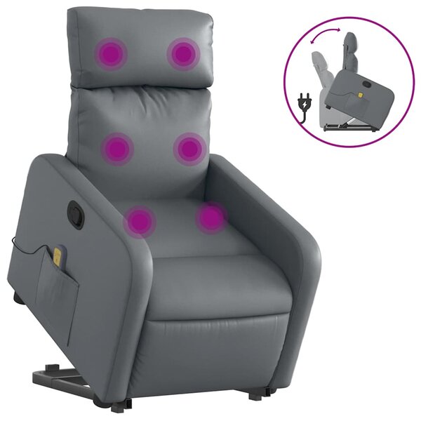 Zvedací masážní polohovací křeslo šedé umělá kůže 3206759