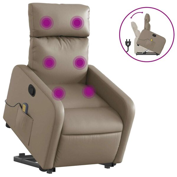 Zvedací masážní polohovací křeslo cappuccino umělá kůže 3206762