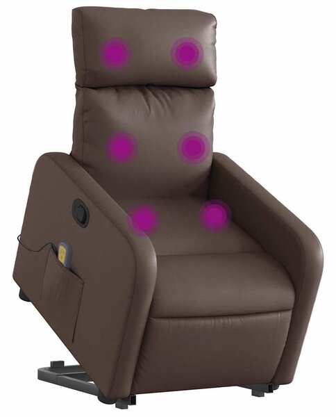 Zvedací masážní polohovací křeslo hnědé umělá kůže 3206758
