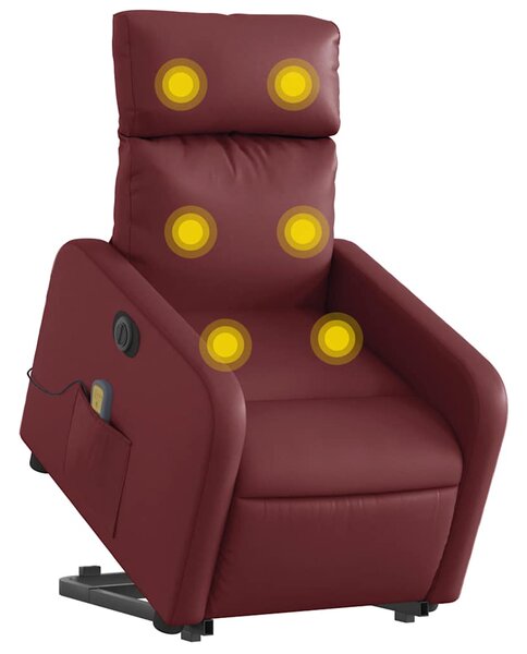 Elektrické zvedací masážní polohovací křeslo vínové umělá kůže 3206774