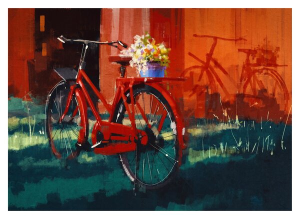 Skleněný obraz červeného kola, akrylová malba (70x50 cm)
