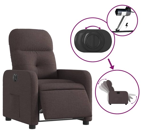 Elektrické polohovací křeslo tmavě hnědé textil 3206782