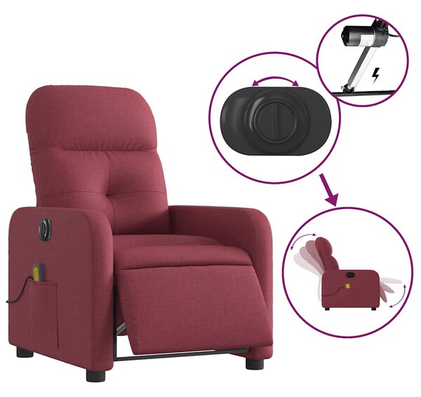 Elektrické masážní polohovací křeslo vínové textil 3206789