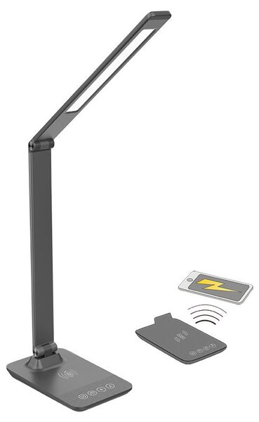 SOLIGHT Stmívatelná stolní LED lampa s bezdrátovým nabíjením, 10W, změna chromatičnosti, šedá