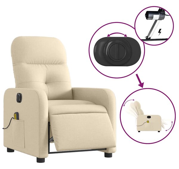 Elektrické masážní polohovací křeslo krémové textil 3206794