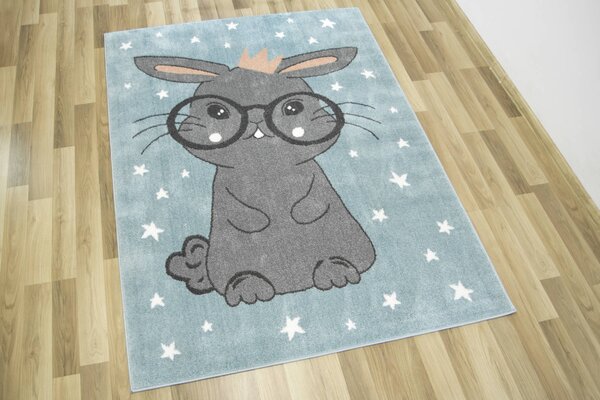 Makro Abra Dětský kusový koberec Lima 9377C Králíček Hvězdičky modrý šedý Rozměr: 100x150 cm