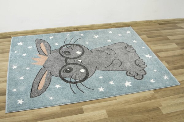 Makro Abra Dětský kusový koberec Lima 9377C Králíček Hvězdičky modrý šedý Rozměr: 100x150 cm
