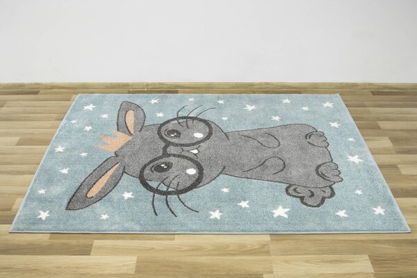 Makro Abra Dětský kusový koberec Lima 9377C Králíček Hvězdičky modrý šedý Rozměr: 100x150 cm