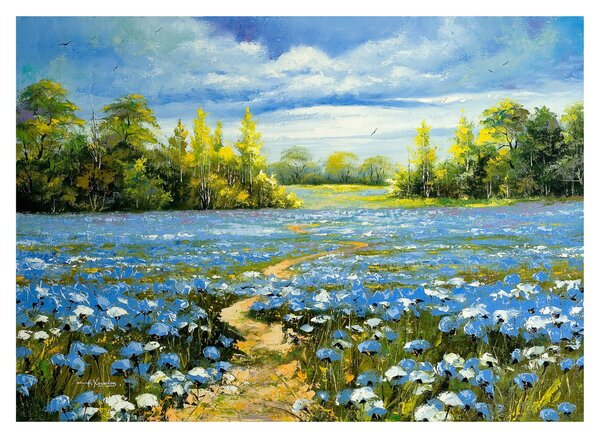 Skleněný obraz - Cestička v poli, olejomalba (70x50 cm)