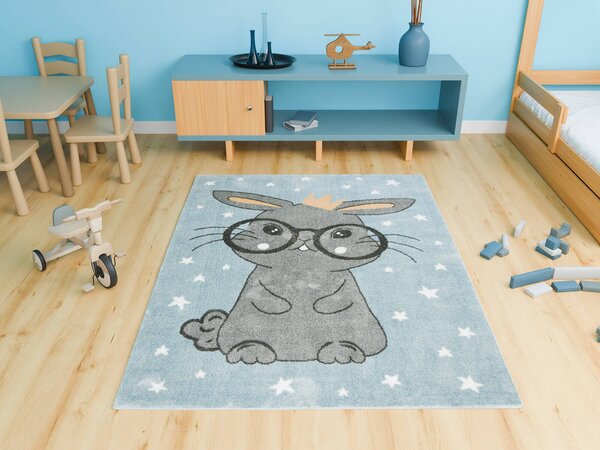 Makro Abra Dětský kusový koberec Lima 9377C Králíček Hvězdičky modrý šedý Rozměr: 100x150 cm