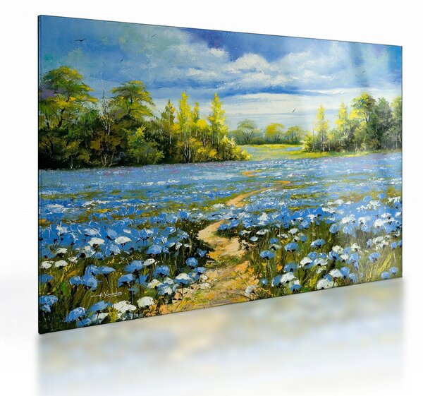 Skleněný obraz - Cestička v poli, olejomalba (70x50 cm)