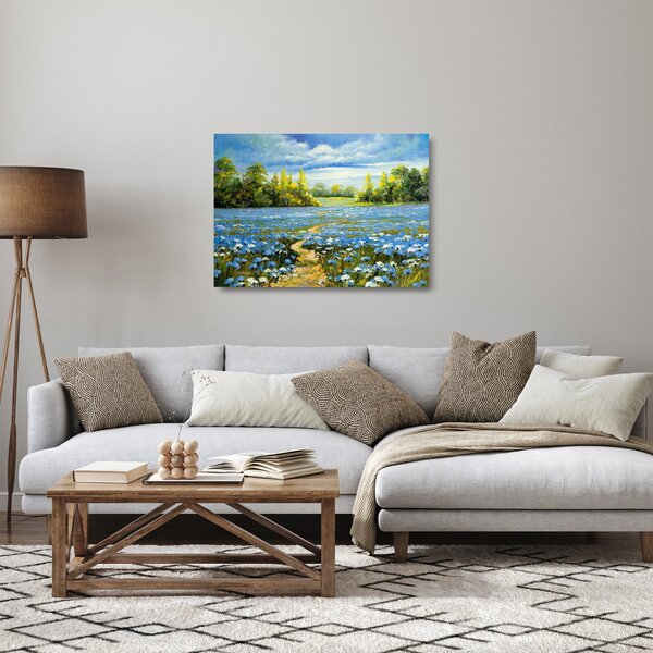 Skleněný obraz - Cestička v poli, olejomalba (70x50 cm)
