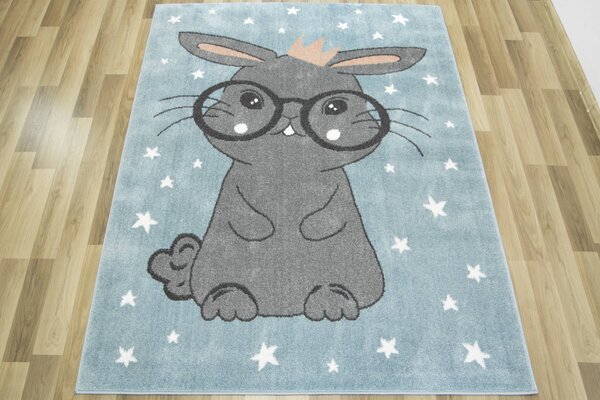 Makro Abra Dětský kusový koberec Lima 9377C Králíček Hvězdičky modrý šedý Rozměr: 100x150 cm