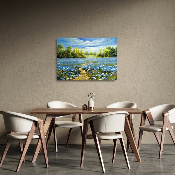 Skleněný obraz - Cestička v poli, olejomalba (70x50 cm)