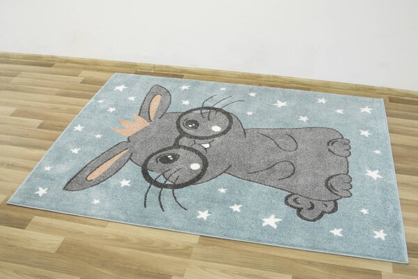 Makro Abra Dětský kusový koberec Lima 9377C Králíček Hvězdičky modrý šedý Rozměr: 100x150 cm