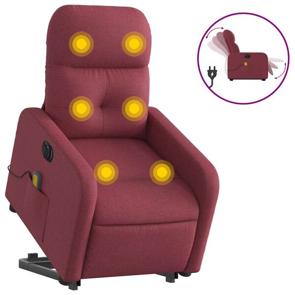 Elektrické zvedací masážní polohovací křeslo vínové textil 3206825