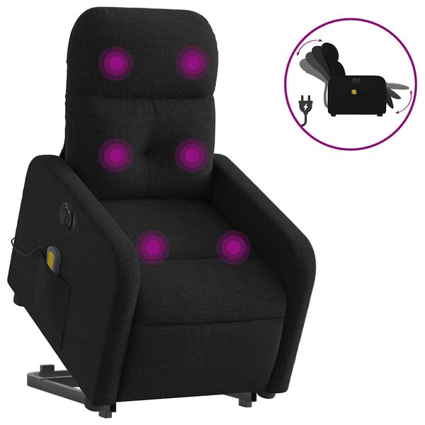 Elektrické zvedací masážní polohovací křeslo černé textil 3206824