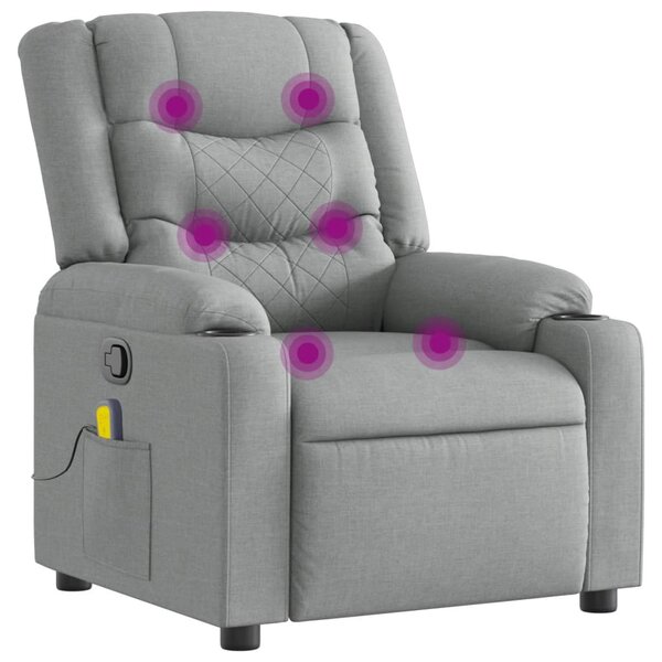 Masážní křeslo s polohovacím mechanismem, světle šedé, látkové 3206835