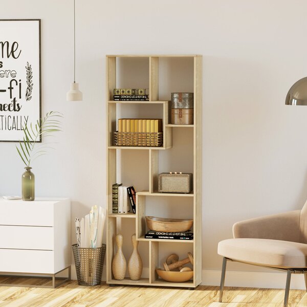 HOMCOM Moderní knihovna ve tvaru zig-zag 70D x 24Š x 178V cm Dřevotříska Přirozené dřevo | Aosom