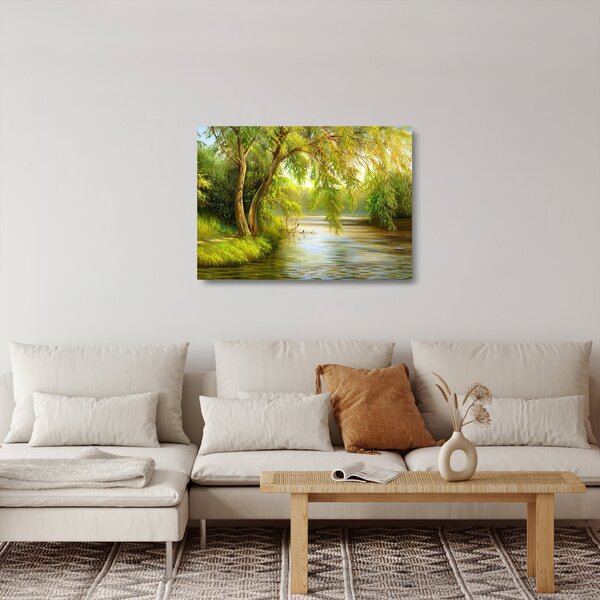 Skleněný obraz - Vrba u jezera, olejomalba (70x50 cm)